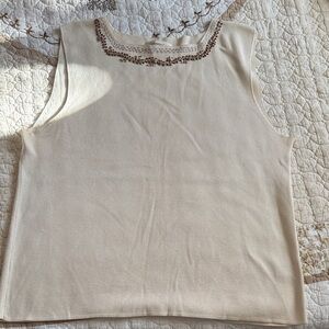 Coldwater Creek Cream Beaded Neck Tank